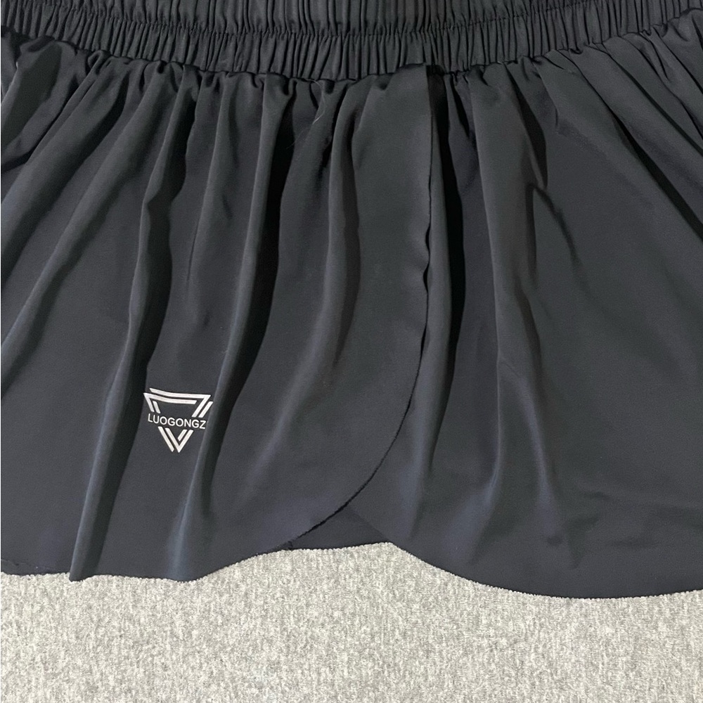 🔳 Luogongzi Black Pleated Flowy Athletic Shorts~Women’s Sm~Drawstring @ Waist - Picture 4 of 10